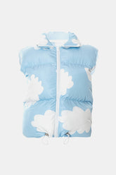Cloud Print Drawstring Zip-Up Puffer Vest - Shah S. Sahota